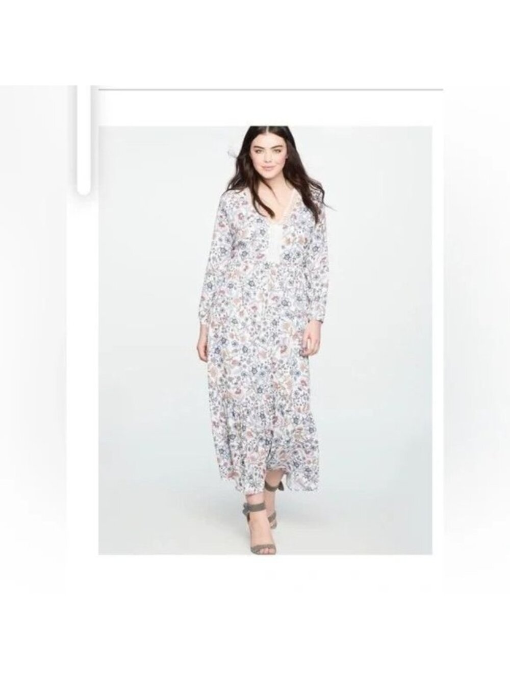 Eloquii womens 18 petite long sleeve white floral long sleeve prairie maxi dress